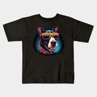 Retro Wave Bullterrier Dog Shirt Kids T-Shirt